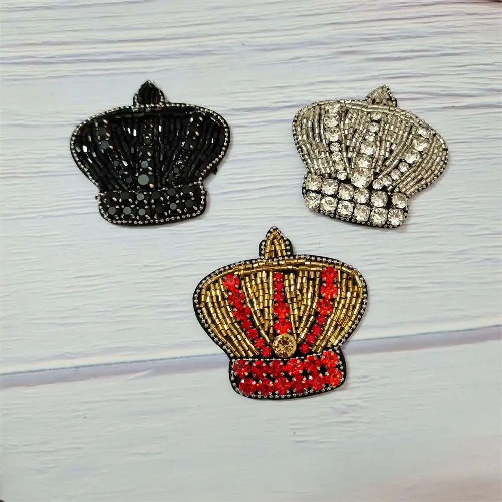Rhinestone Beaded Crown Patches Handmade Cloth Stickers Fashion Beading Applique Patch Cloth Stickers Bag Shoes Accessories
