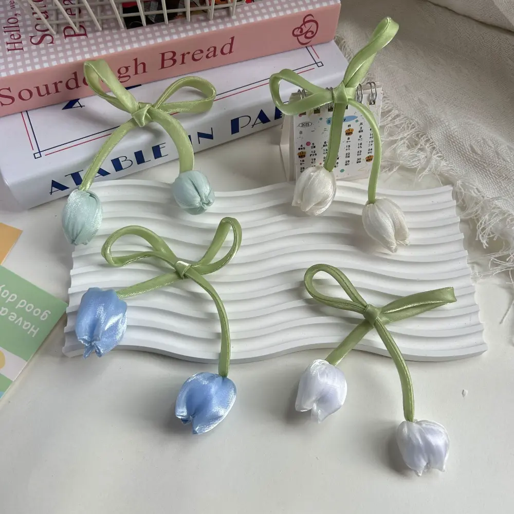 Sweet Tulip Bow Flowers Cake Decoration DIY Hairband Pillows Bags Crochet Patches Decorative 3D Flowers Garment Accessories
