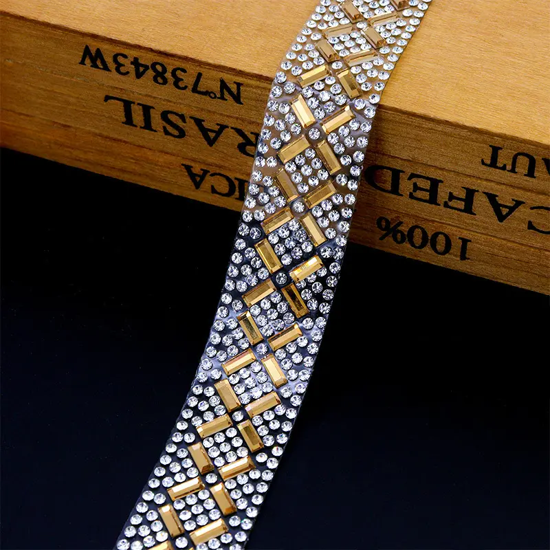 Crystal rhinestone Strip DIY Diamond Hot Fix Glitter Ribbon Decoration DIY Belt Clothing Accessories Hot-melt Adhesive Trim