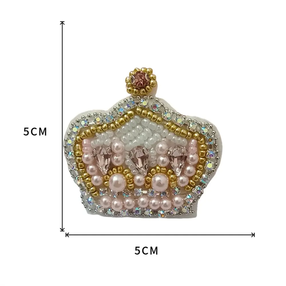 Rhinestone Beaded Crown Patches Handmade Cloth Stickers Fashion Beading Applique Patch Cloth Stickers Bag Shoes Accessories