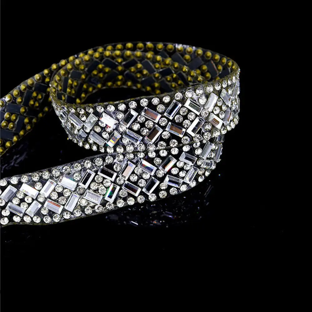 Crystal rhinestone Strip DIY Diamond Hot Fix Glitter Ribbon Decoration DIY Belt Clothing Accessories Hot-melt Adhesive Trim