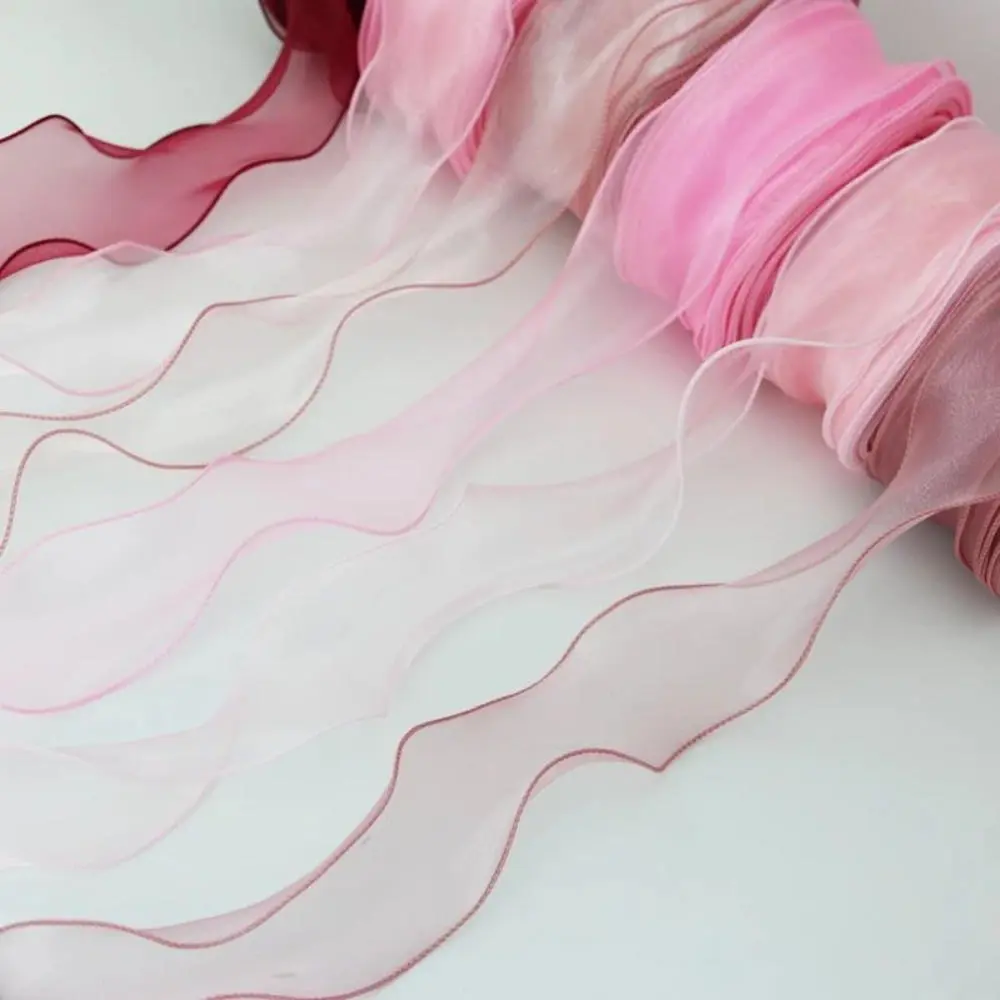 60mm 4.5meters Wave Fishtail Organza Ribbon Bow Material for Hair Ornament Gift Wrapping Decoration Flower Packaging Lace Ribbon