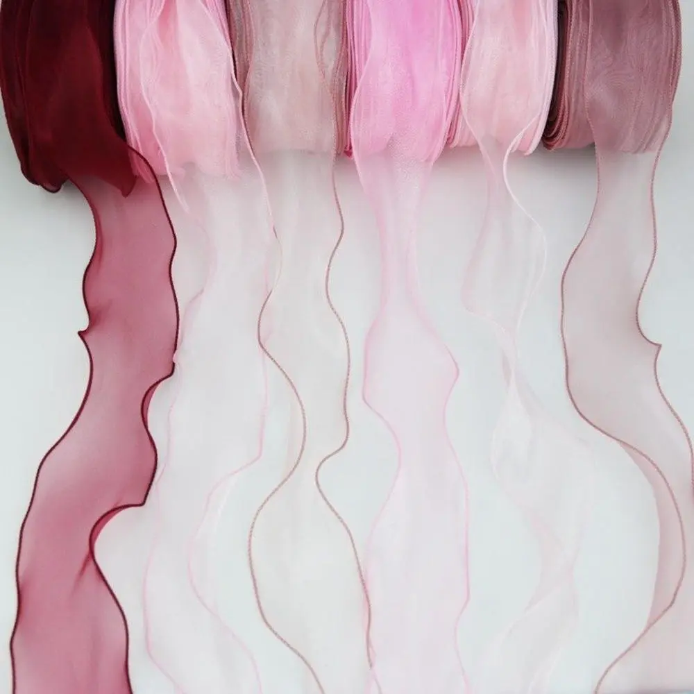 60mm 4.5meters Wave Fishtail Organza Ribbon Bow Material for Hair Ornament Gift Wrapping Decoration Flower Packaging Lace Ribbon