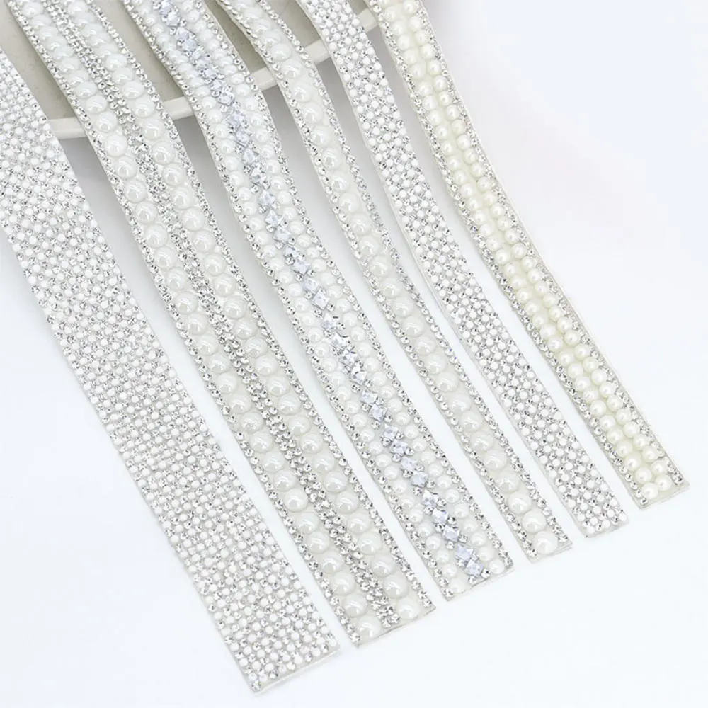 Self Adhesive Crystal Rhinestone Sticker Artificial Pearl Diamond Ribbon DIY Decoration Rhinestones For Arts Crafts Sewing DIY