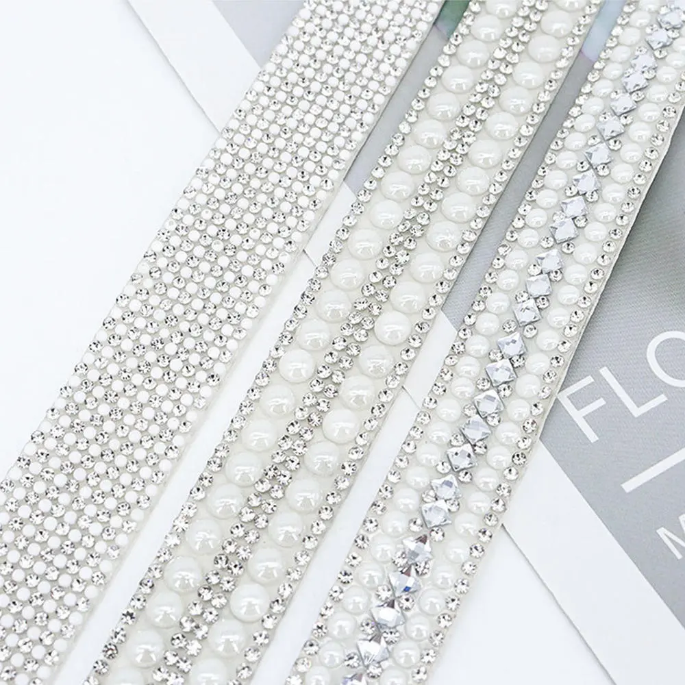 Self Adhesive Crystal Rhinestone Sticker Artificial Pearl Diamond Ribbon DIY Decoration Rhinestones For Arts Crafts Sewing DIY