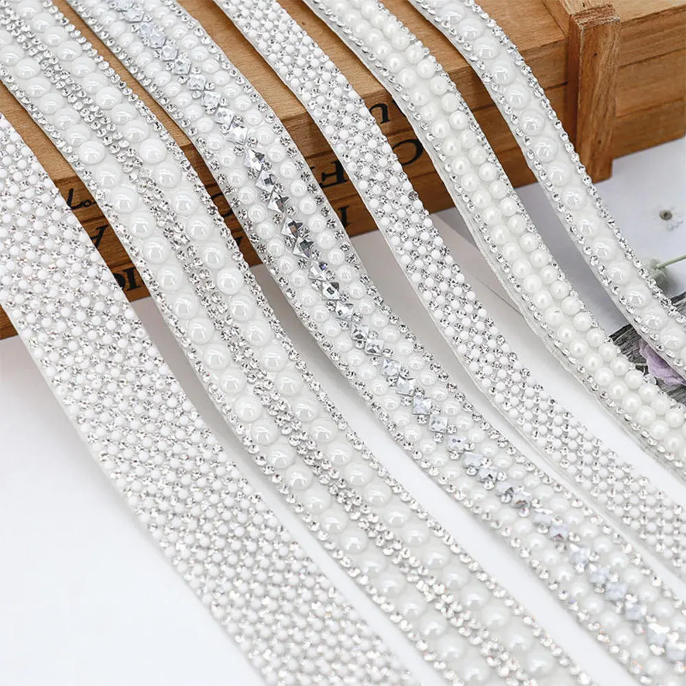 Self Adhesive Crystal Rhinestone Sticker Artificial Pearl Diamond Ribbon DIY Decoration Rhinestones For Arts Crafts Sewing DIY