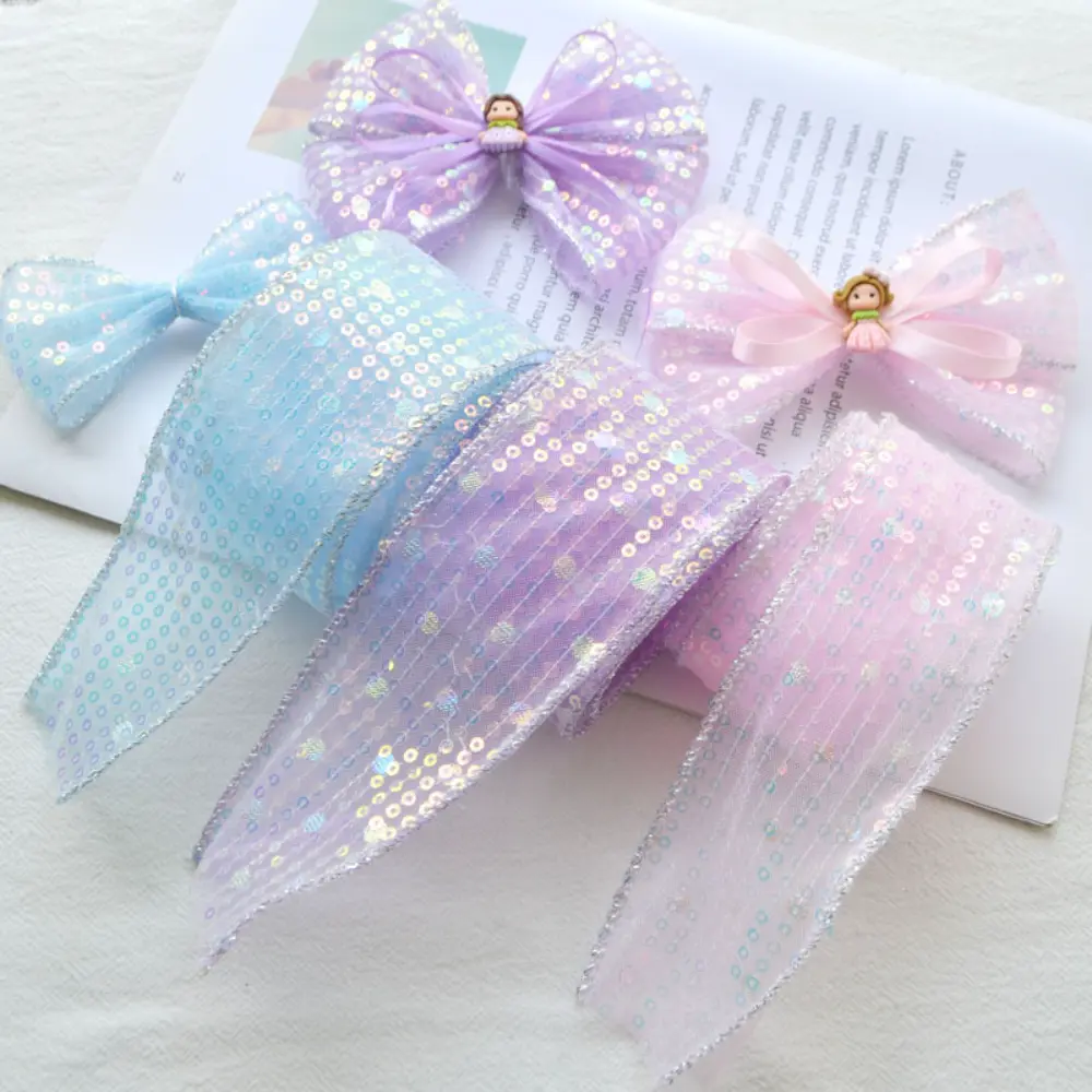 1M 5.5CM Double Layered Sequin Fabric With Edge Stitching Children's Princess Hair Accessories, Headwear Materials Handmade DIY