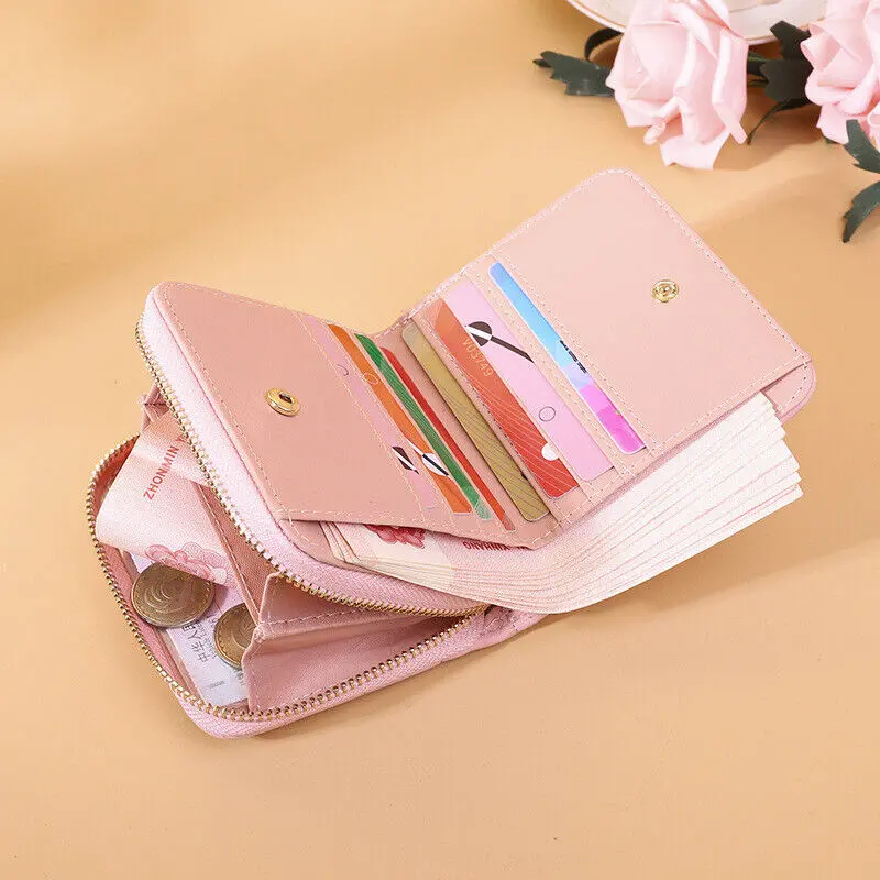 Women Short Wallets PU Leather Female Plaid Purses Card Holder Zipper Small Coin Purse Card Holder Wallet Key Pouch
