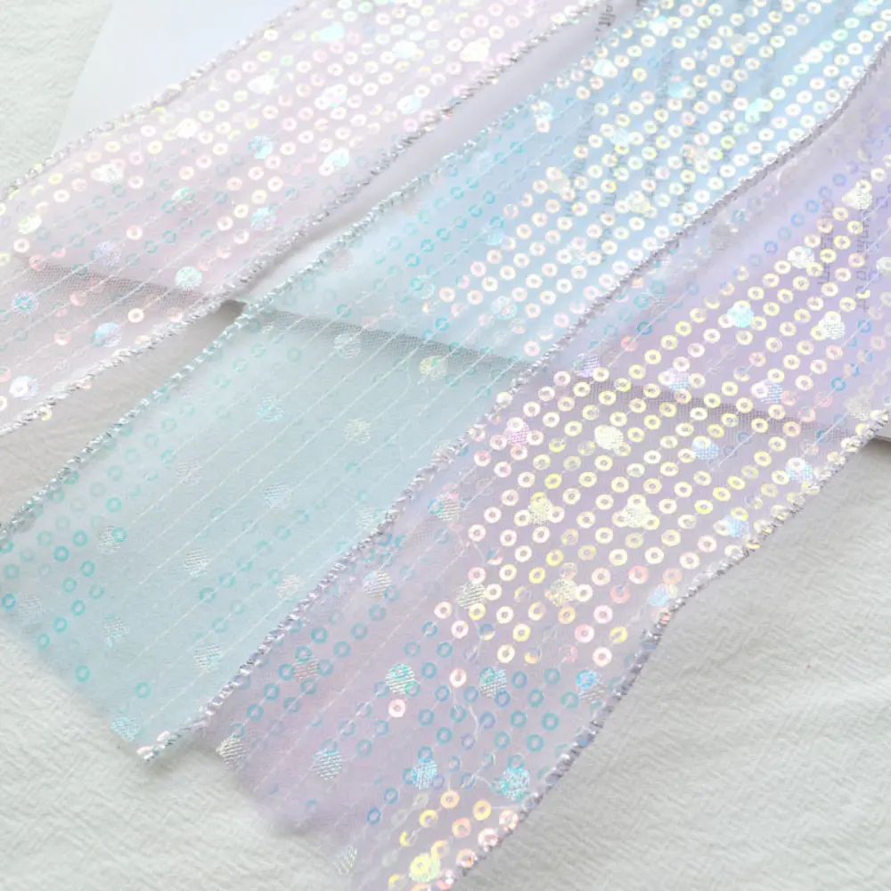 1M 5.5CM Double Layered Sequin Fabric With Edge Stitching Children's Princess Hair Accessories, Headwear Materials Handmade DIY