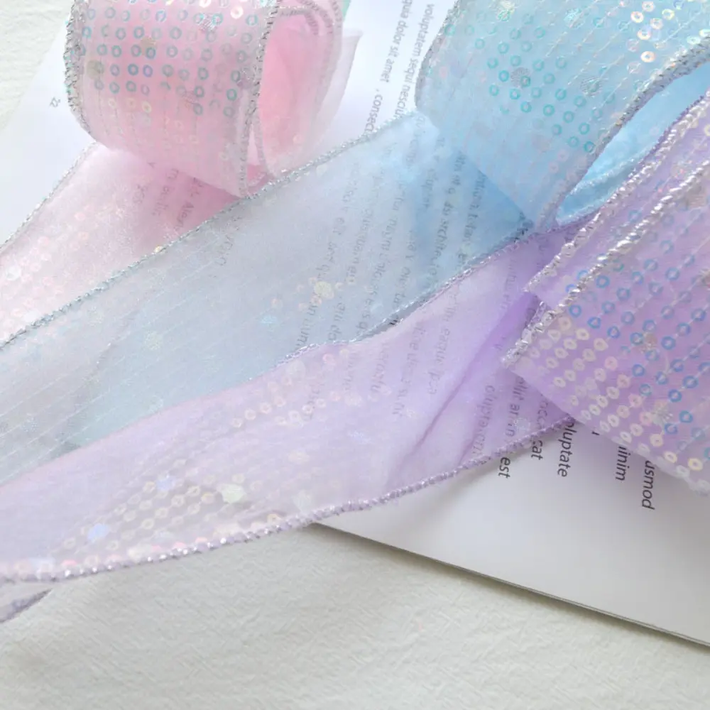 1M 5.5CM Double Layered Sequin Fabric With Edge Stitching Children's Princess Hair Accessories, Headwear Materials Handmade DIY