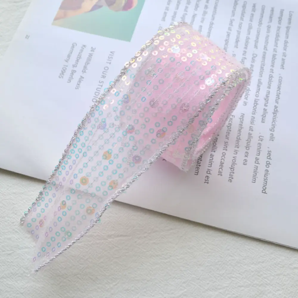1M 5.5CM Double Layered Sequin Fabric With Edge Stitching Children's Princess Hair Accessories, Headwear Materials Handmade DIY
