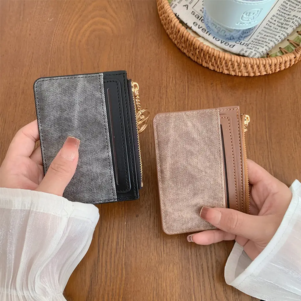 Keychain Wallet Solid Color Pu Leather Wallet Coin Purse Thin Card Holder For Gifts Organization Minimalist Wallet