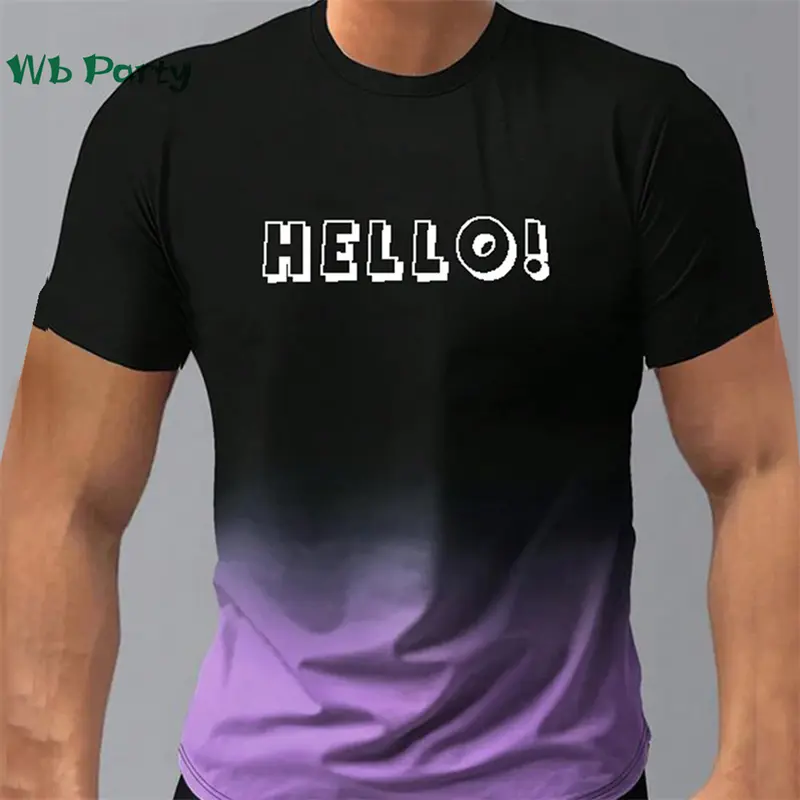 Men Gradient Print T-shirt Funny Text Simple Casual Fitness Short Sleeve Tee Shirts Summer Personality Loose Gym Run Tees Y2k