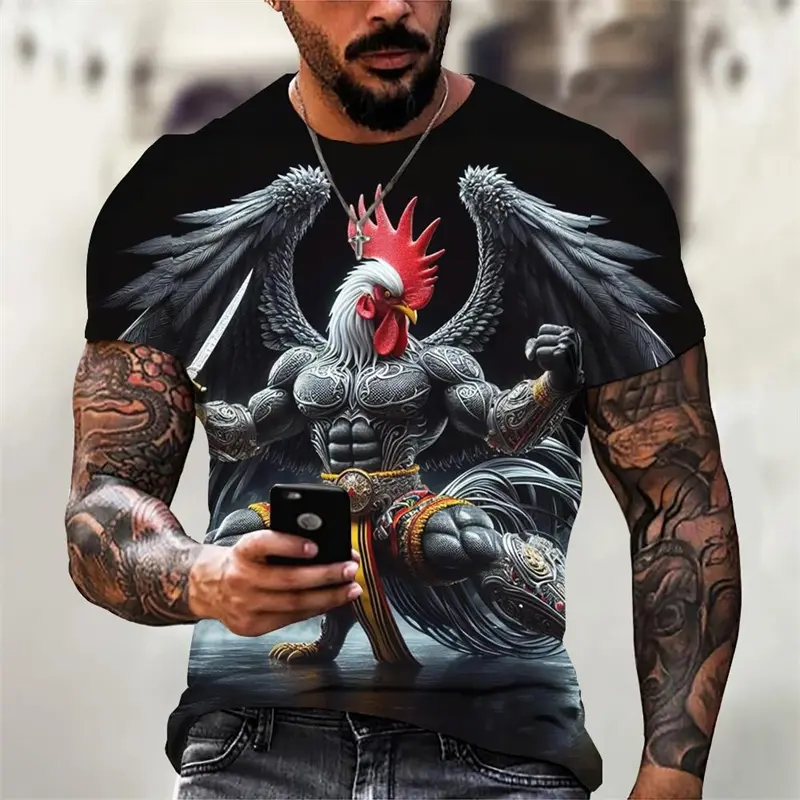 French Muscle Cock Print T-shirt For Men Clothes Streetwear Personality O-neck T Shirts Run Fitness Outdoor Sport Male Tee Top