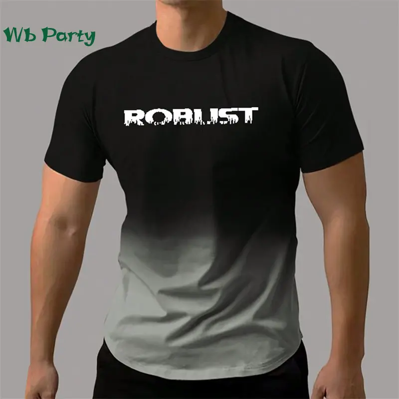 Men Gradient Print T-shirt Funny Text Simple Casual Fitness Short Sleeve Tee Shirts Summer Personality Loose Gym Run Tees Y2k