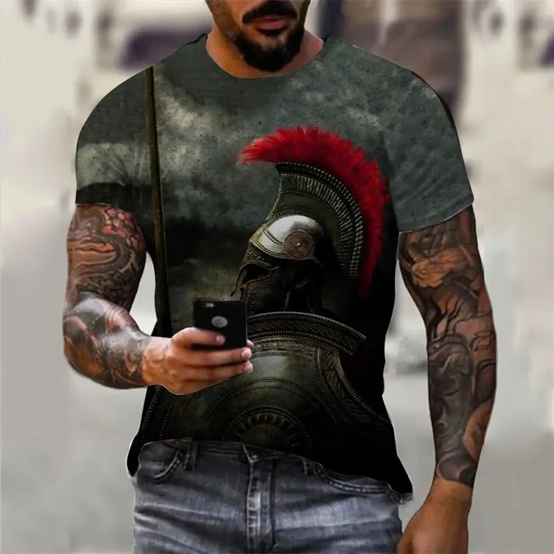 Fashion Men's Medieval Armored Warrior T-shirt Casual Fashion Short Sleeve Tees Top 3D Print Graphics Personality Street T Shirt