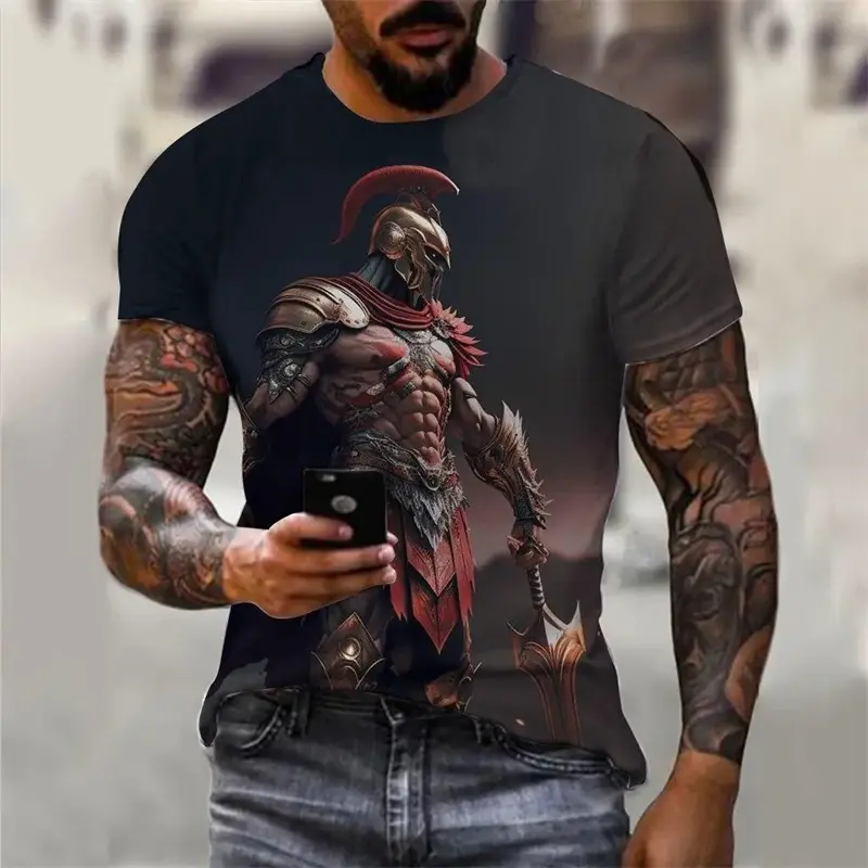 Fashion Men's Medieval Armored Warrior T-shirt Casual Fashion Short Sleeve Tees Top 3D Print Graphics Personality Street T Shirt
