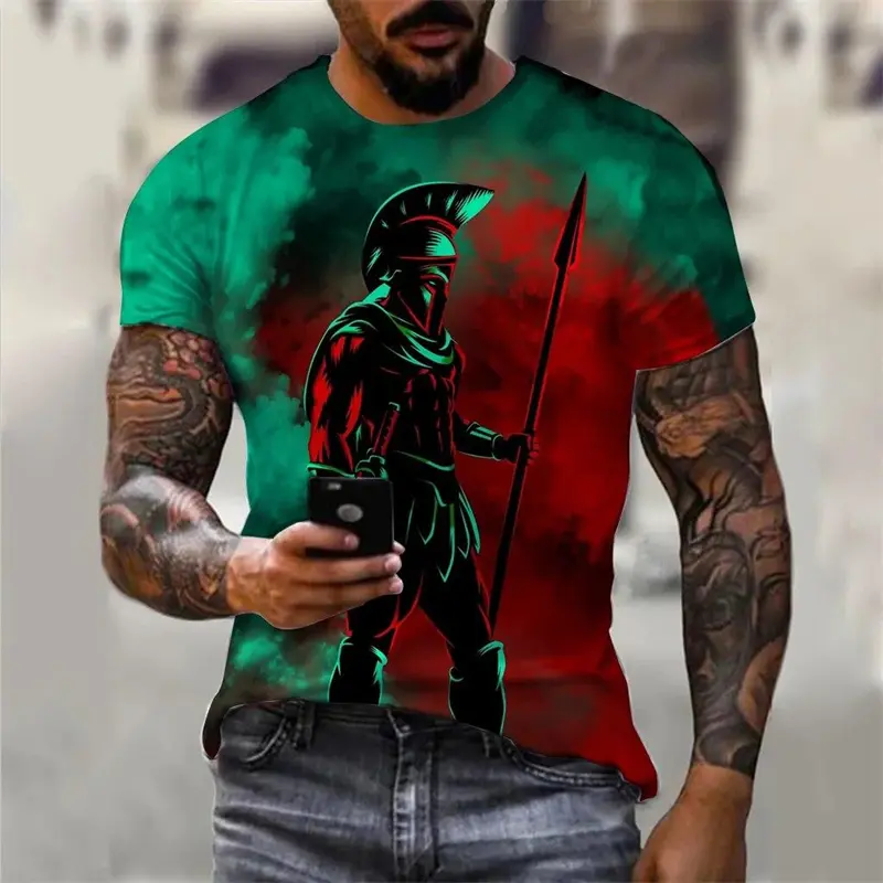 Fashion Men's Medieval Armored Warrior T-shirt Casual Fashion Short Sleeve Tees Top 3D Print Graphics Personality Street T Shirt