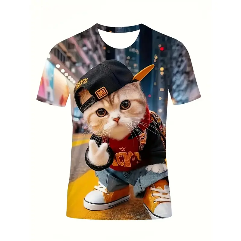 Cat Pattern Funny T-shirt Men's Clothing Fashion Japan Cosplay Anime T Shirts Daily Casual Sports Kid Street Popular Tee Top