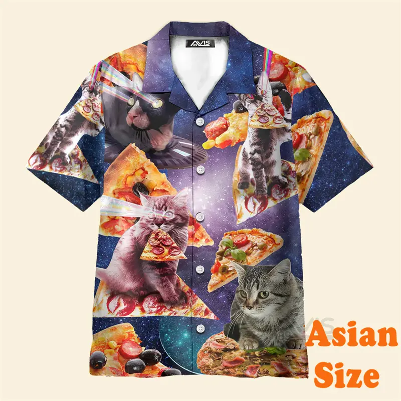 Space Cat Cool Unique 3D Print Shirts Men Women Psychedelic Personality Cute Animal Short Sleeve Lapel Shirts Popular Harajuku