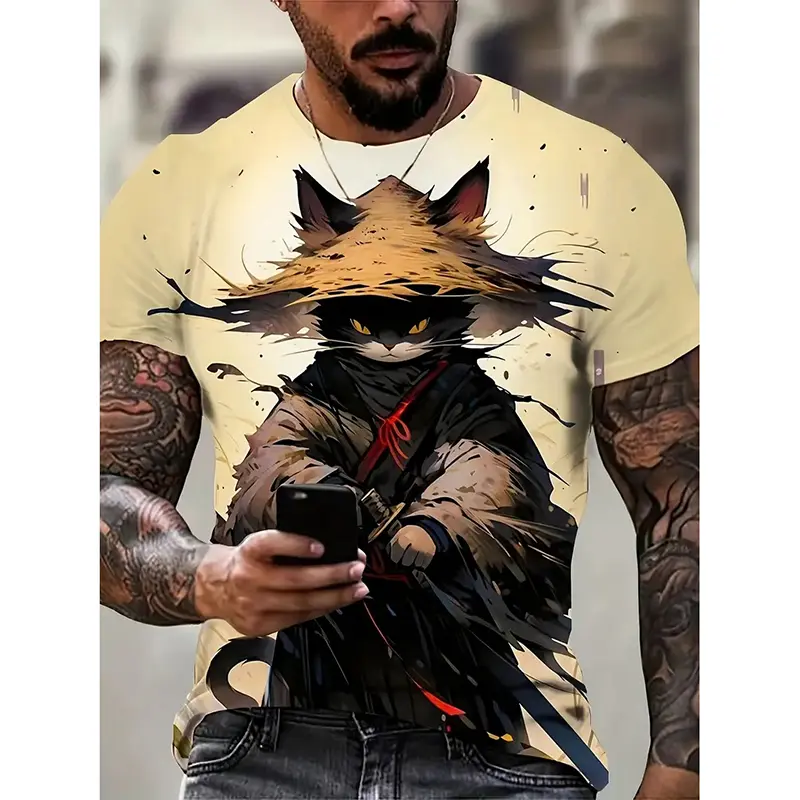 Cat Pattern Funny T-shirt Men's Clothing Fashion Japan Cosplay Anime T Shirts Daily Casual Sports Kid Street Popular Tee Top