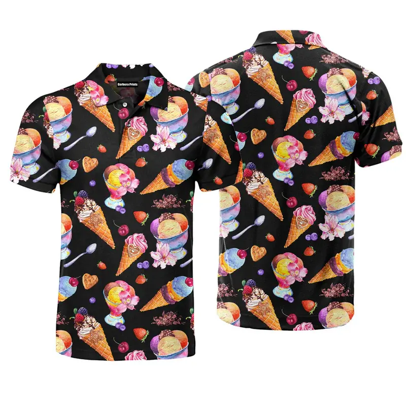 Summer Funny Ice Cream Colorful Polo Shirts Unisex Fun Cookie Donut 3D Print Colors Graphic Streetwear Y2k Short Sleeve Shirt