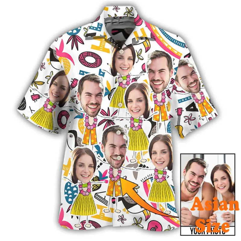 Creative Funny Dance Hawaii Shirt Unisex Photo Customization Fashion New Shirts Humor Graphic Casual Daily Street Blouse 2025