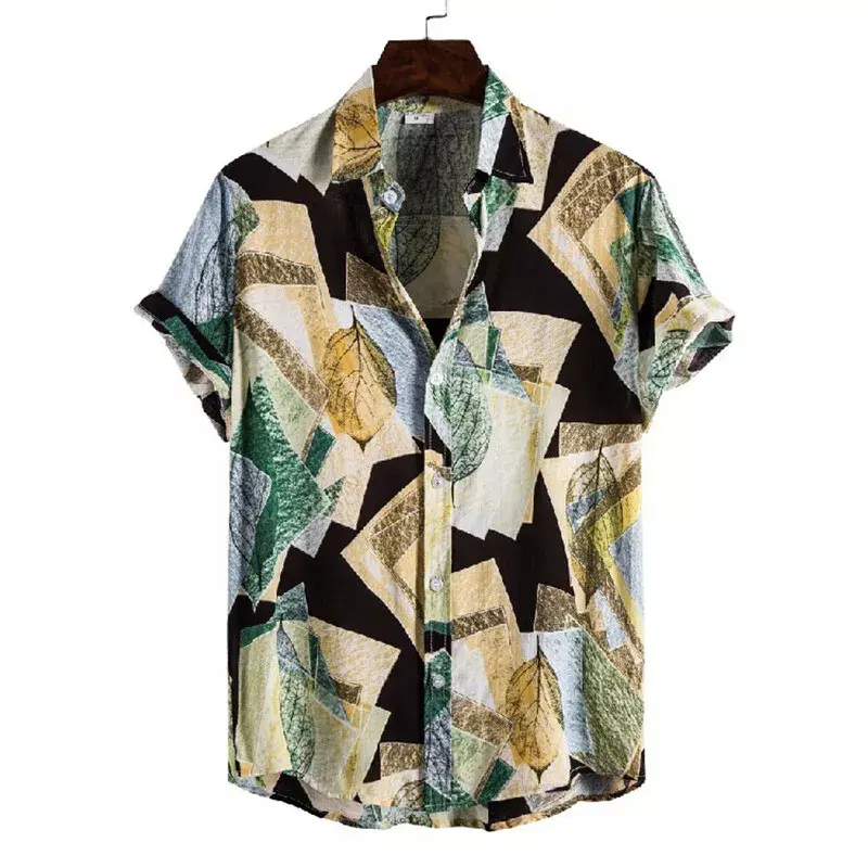 Casual Fashion Art Shirt For Men's Clothing Lapel Short Sleeves Button Shirts Irregular Graffiti Block Striped Streetwear Blouse