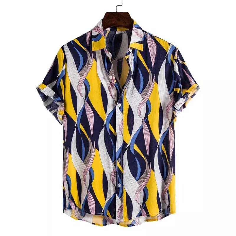 Casual Fashion Art Shirt For Men's Clothing Lapel Short Sleeves Button Shirts Irregular Graffiti Block Striped Streetwear Blouse