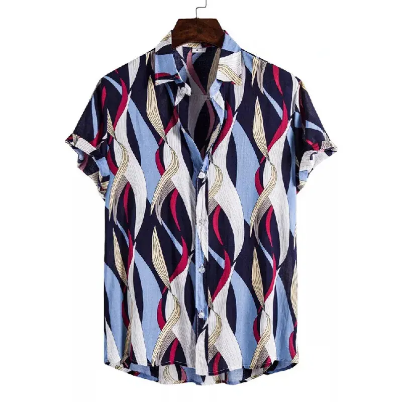 Casual Fashion Art Shirt For Men's Clothing Lapel Short Sleeves Button Shirts Irregular Graffiti Block Striped Streetwear Blouse