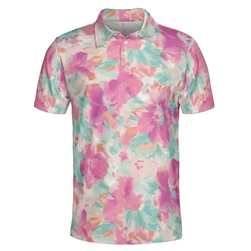 Pink Cherry Blossoms Polo Shirt For Men Outdoor Casual Flower Plant Print Breathable Golf Shirts Harajuku Trendy Summer T-shirt