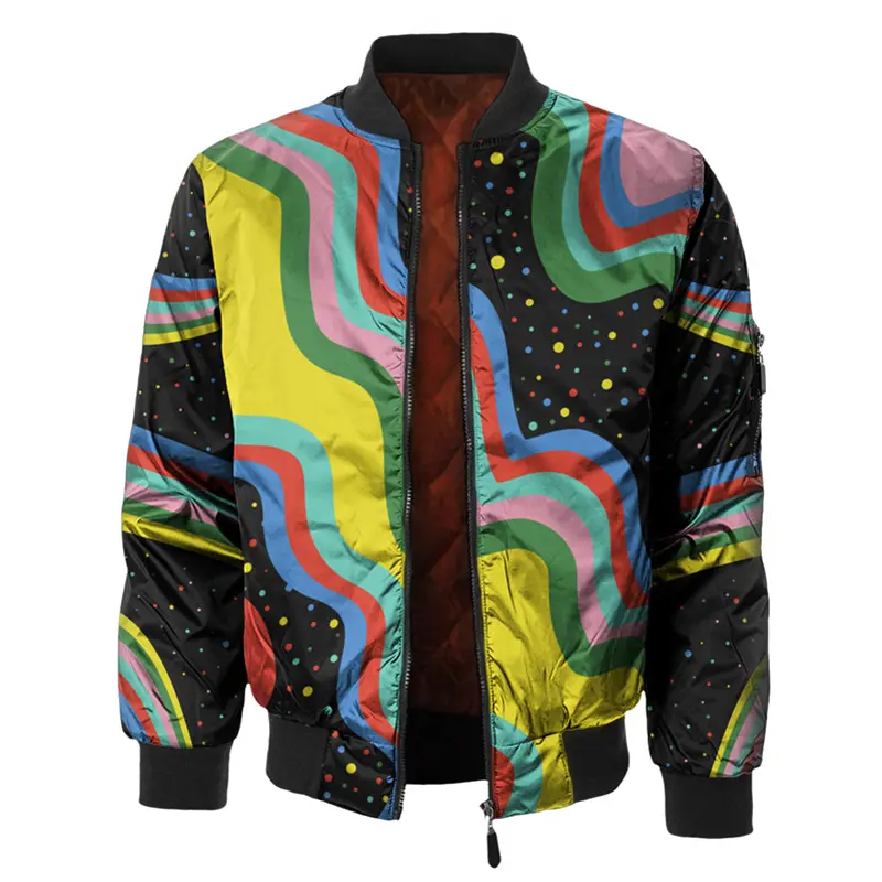 Irregular Stripes Graffiti Bomber Jacket for Men's Hip Hop Street Long Sleeve Zipper Jackets Autumn Outdoor Fashion Trend Coat