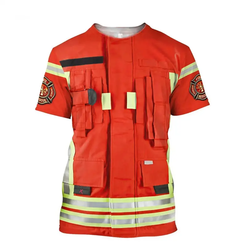 Firefighter 3d Printed T-shirt For Men Fake Uniforms Round Neck Short Sleeves Tee Shirt Fashion Streetwear Harajuku Fireman Tees