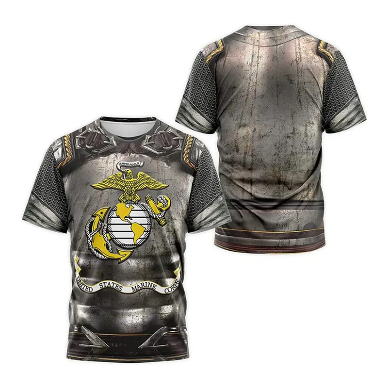 Knight Armor Role Playing Print T-shirt For Men Red Christian Cross Pattern Crewneck T Shirts Personality Streetwear Summer Top