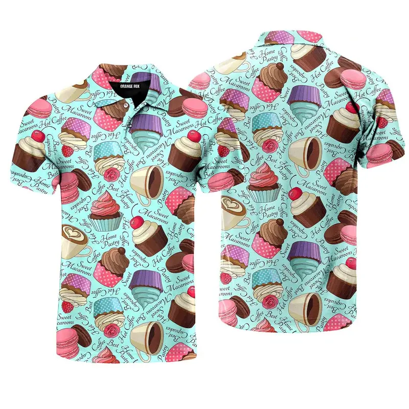 Food Lover Funny Print Polo Shirt Men Women Outdoor Camping BBQ Personality Short Sleeve Golf Shirts Pizza Cake Graphic Tee Top