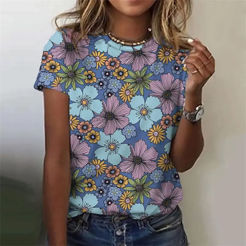3D Print Elegant Daisy T-shirt For Women Flower Graphic Summer Casual Daily Loose T Shirts All Over Print Fashion Trend Tees