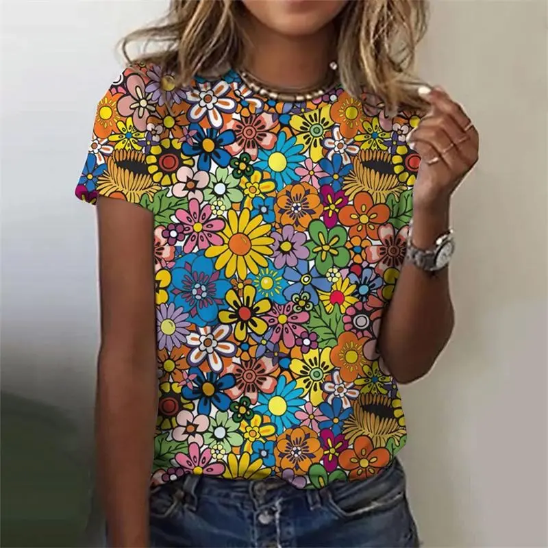 3D Print Elegant Daisy T-shirt For Women Flower Graphic Summer Casual Daily Loose T Shirts All Over Print Fashion Trend Tees