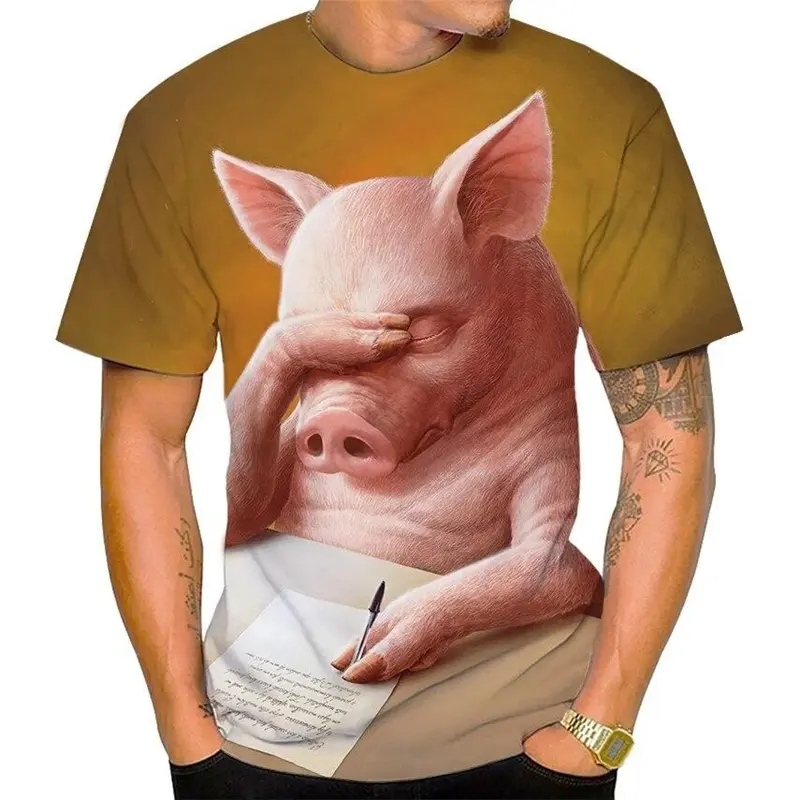 Funny Pig T-shirt Men Women Humor Personality 3D Print Pink Pig Graphic Short Sleeve Tee Summer Loose Breathable Harajuku Y2k