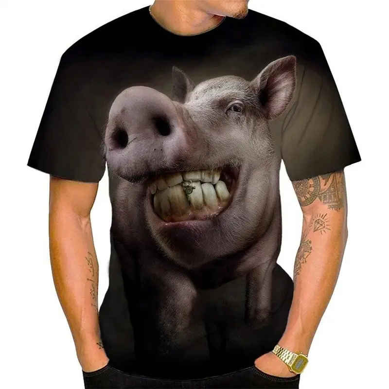 Funny Pig T-shirt Men Women Humor Personality 3D Print Pink Pig Graphic Short Sleeve Tee Summer Loose Breathable Harajuku Y2k