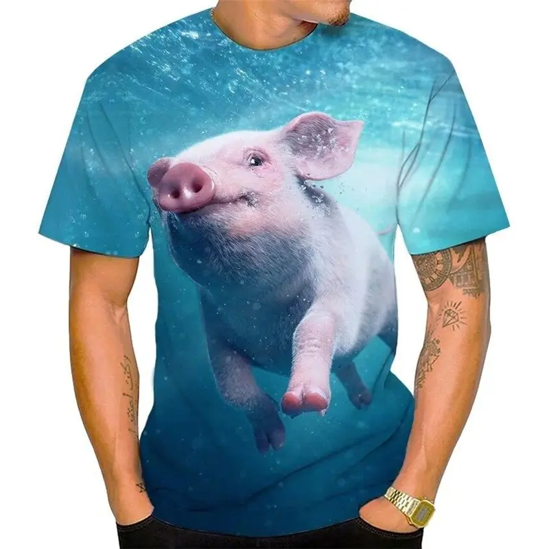 Funny Pig T-shirt Men Women Humor Personality 3D Print Pink Pig Graphic Short Sleeve Tee Summer Loose Breathable Harajuku Y2k
