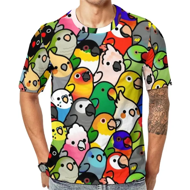 Birds 3D Printing T-shirt Funny Pattern Design Casual T Shirts For Men's Kids Round Neck Short Sleeves Streetwear Clothes Tees