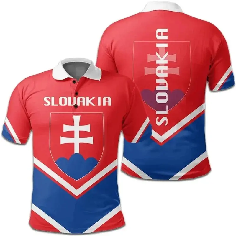 Slovakia Flag 3D Print Polo Shirt Men's Clothing Casual Short Sleeve Golf Shirts Fashion Street Harajuku Trend Man New Top 2025