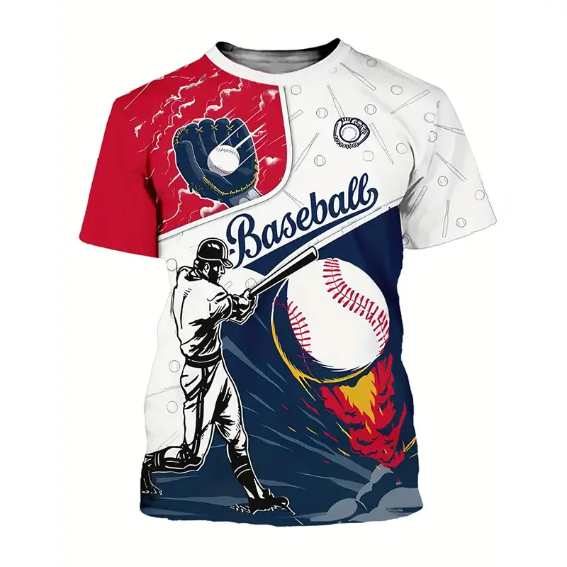 Baseball Pattern Casual T-shirt Men's Sport Street Daily Short Sleeve T Shirts 3D Printed Cool Daily Fitness Outdoor Fashion Tee