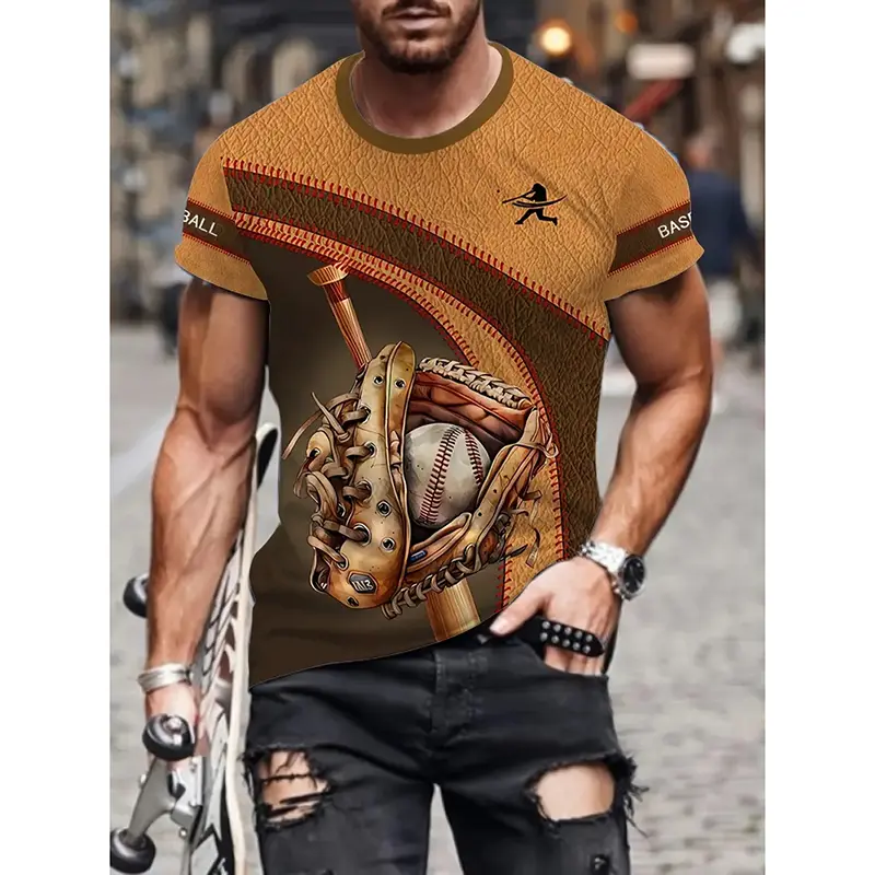 Baseball Pattern Casual T-shirt Men's Sport Street Daily Short Sleeve T Shirts 3D Printed Cool Daily Fitness Outdoor Fashion Tee