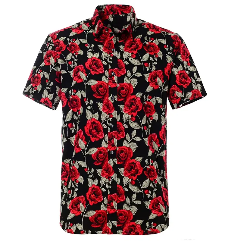 Rose Pattern Shirt Men's Clothes 3d Printed Colorful Flower Leaves Shirts Tops Streetwear Casual Summer Hawaii Lapel Blouse