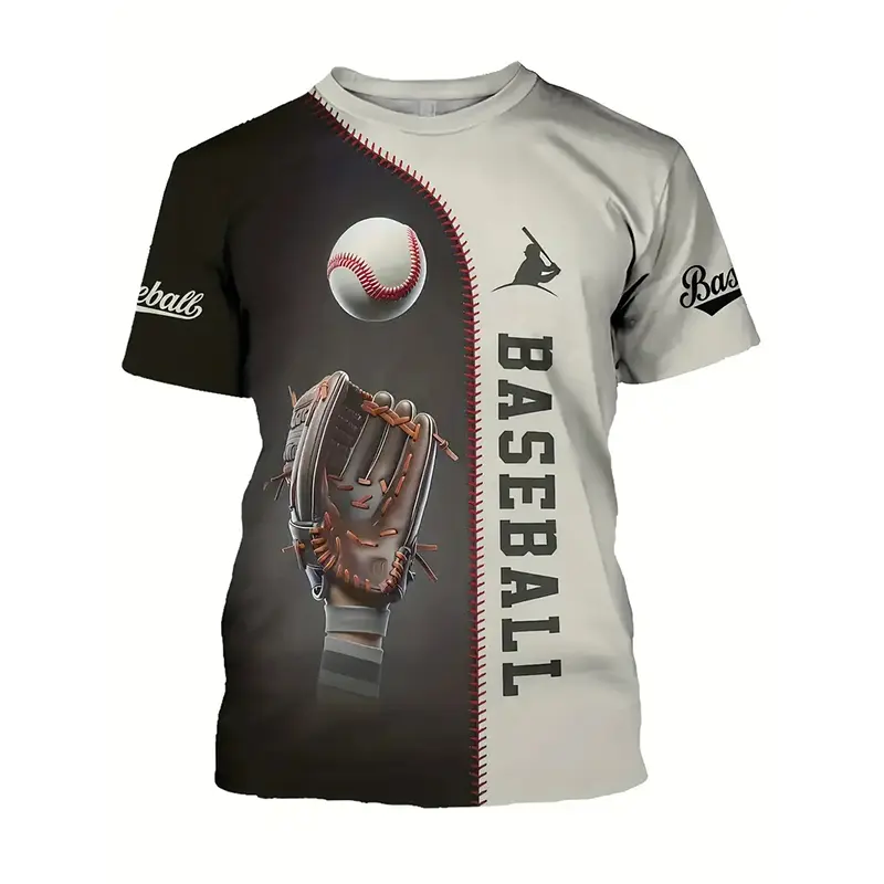 Baseball Pattern Casual T-shirt Men's Sport Street Daily Short Sleeve T Shirts 3D Printed Cool Daily Fitness Outdoor Fashion Tee