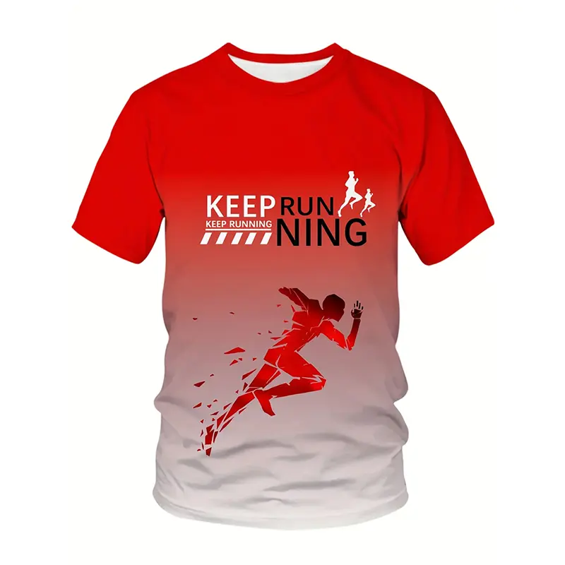 Keep Running Gradient Print T-shirt For Men Personality Outdoor Sport Loose Breathable Short Sleeve T Shirts Summer Train Run
