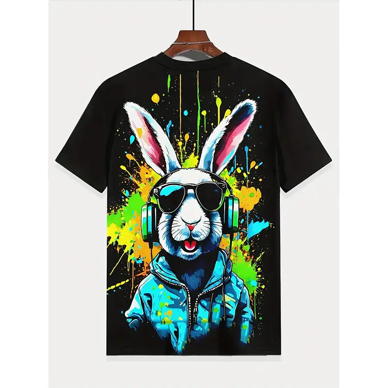 Cute Rabbit Children T-shirt Funny Animal Print Short Sleeve T-shirts Men Casual Street Summer Clothes Oversized Fashion Tee Top