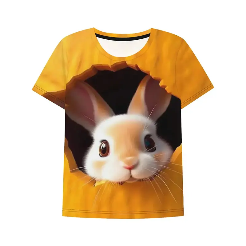 Cute Rabbit Children T-shirt Funny Animal Print Short Sleeve T-shirts Men Casual Street Summer Clothes Oversized Fashion Tee Top