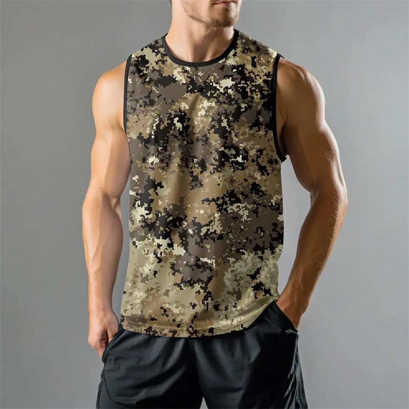 Camouflage Stripe Graphic Gym Tank Top For Men Summer Daily Casual Fashion Sleeveless Top Loose Breathable Fitness Loose Tees